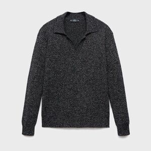 MANGO MAN - 100% cotton polo-neck sweater dark heather grey - M - Man